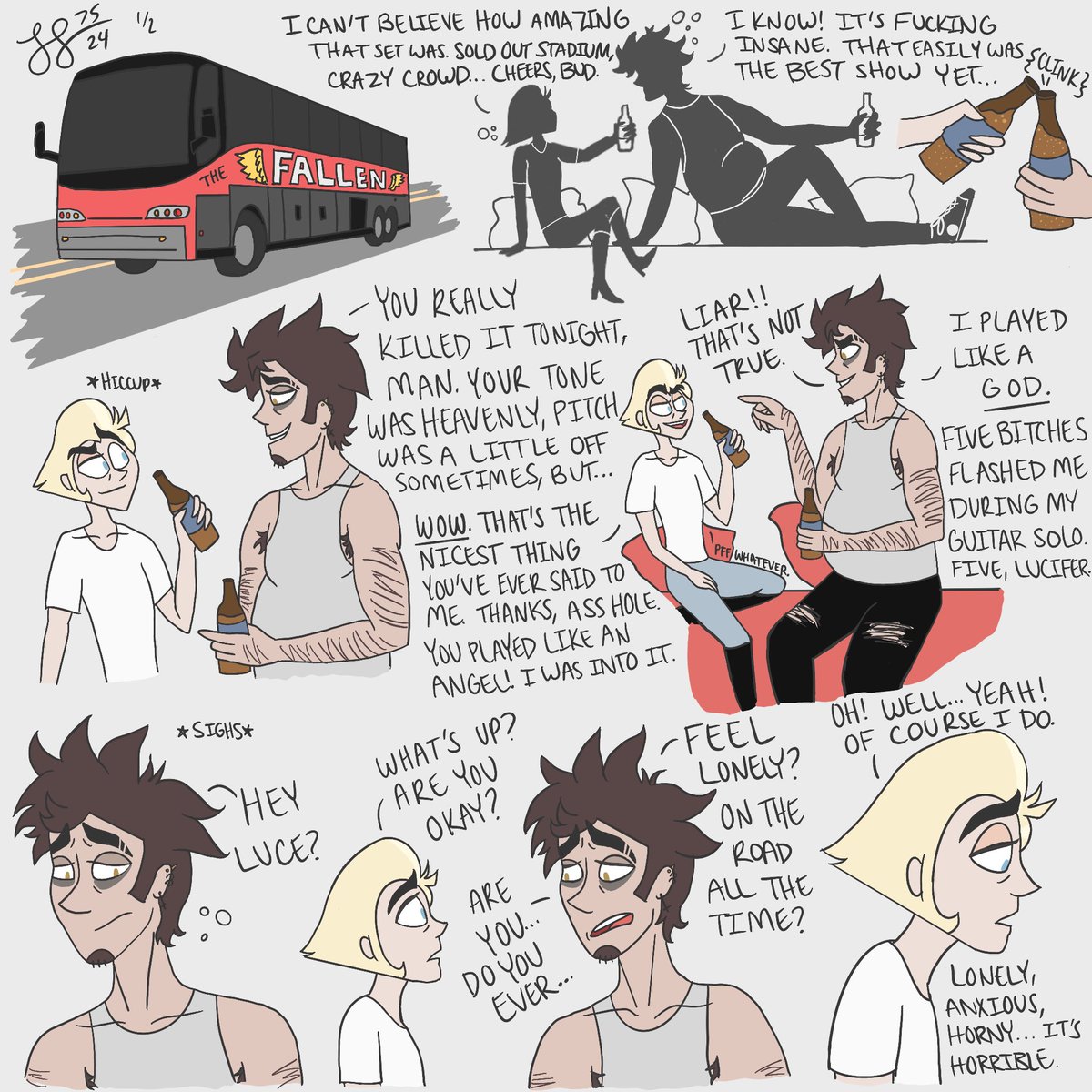ScarletS75's tweet photo. #Adamsappleweek2024 Day 6: MUSIC 🎶🎤🎸🪽Quick little Rockstar AU comic “The Fallen”. I swear I will finish #adamsappleweek even if it takes me a month.🫡 #HazbinHotel https://t.co/rTJJBc6sAB