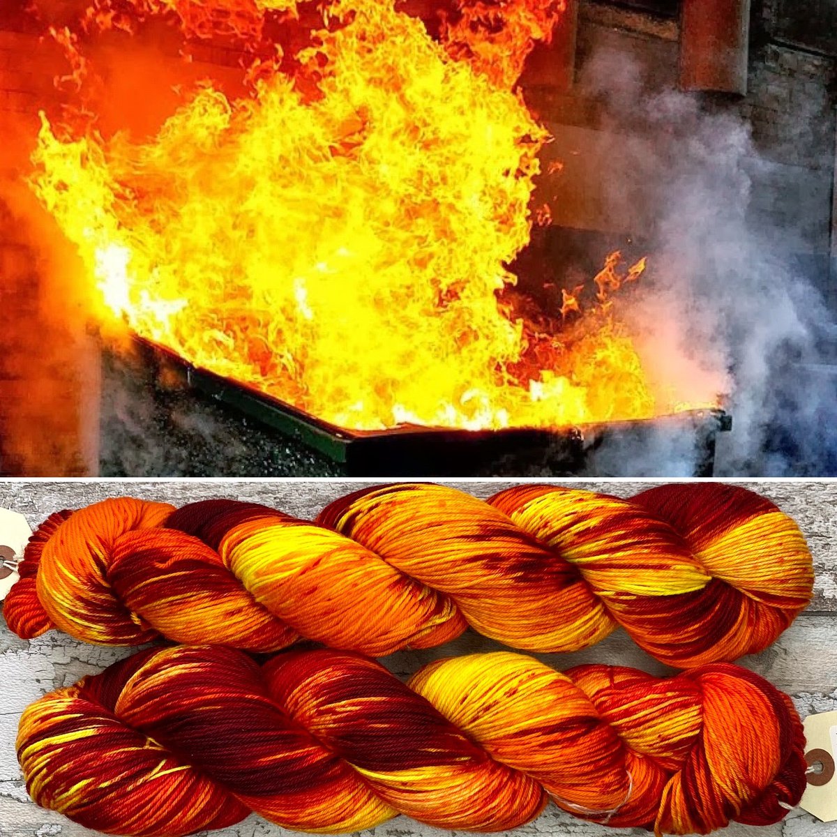 HissingMonkey's tweet photo. “Inner Fire” is another bright colour that I dyed an extra batch of for summer. It’s a UV reactive mix of flaming red, orange, and yellow, with black speckles representing debris.
https://t.co/CL1lFAJAQX
#mothyandthesquid #yarn #knitting #crochet https://t.co/9emhnMGMnG