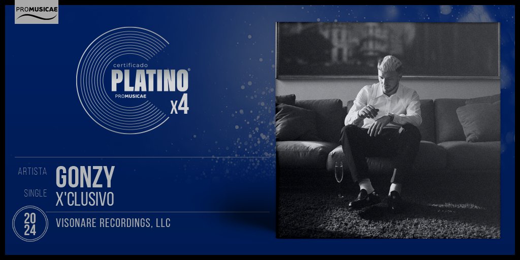 CERTIFICADO 
<a href="/HeyGonzy/">GONZY</a> con la canción: "X'CLUSIVO" se sitúa en el 🔝  1️⃣4️⃣ de la Lista Oficial #Top100Canciones elportaldemusica.es/lists/top-100-… y logra su cuarto #DiscoDePlatino 💿💿💿💿 ¡Enhorabuena! 👏👏