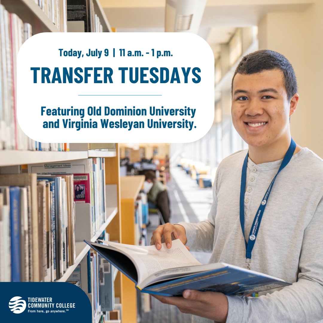 TCCva's tweet image. Hoping to transfer to a four-year university after graduating from TCC? Here&apos;s your chance to learn about transfer agreements and more with Old Dominion University and Virginia Wesleyan University. 🎓

Event information: tcc.edu/events/

#TCCva #TCCvb #VirginiaBeach