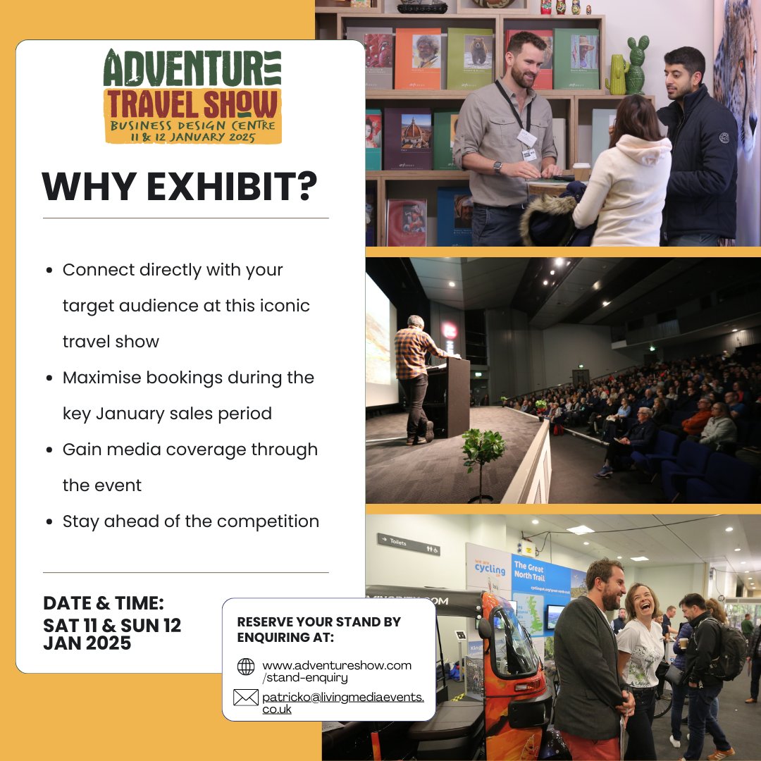 Over 100 exhibitors are expected to take part in ATS!

Why exhibit?  
⭐Connect with your target audience 
📈 Maximize January bookings 
🗞️ Gain media coverage 
🏃‍♂️ Stay ahead of the competition

Join us Jan 11-12, 2025 at the Business Design Centre, Islington.

#ATS2025 #travel