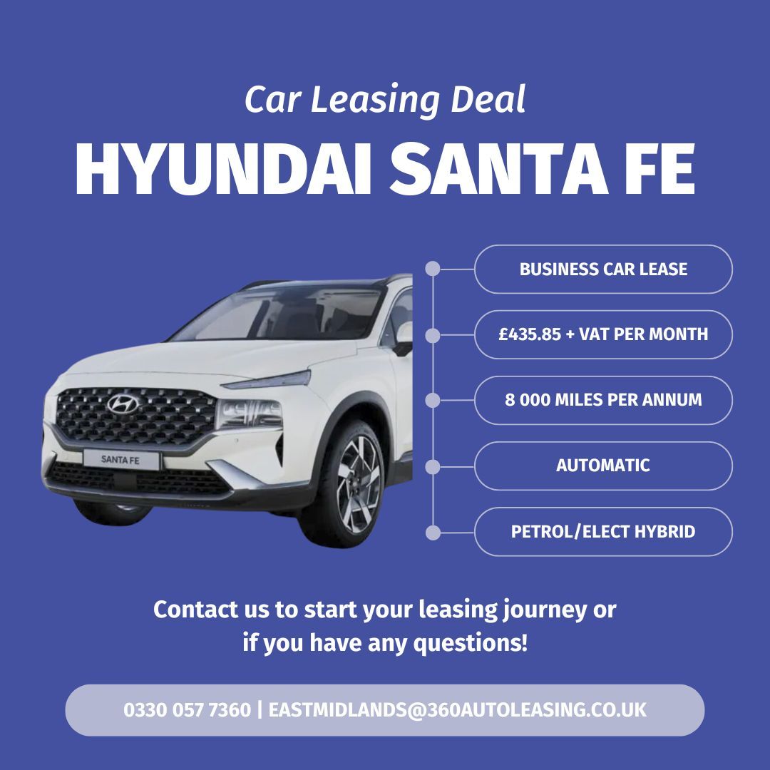 360AutoLEICS's tweet image. Check out our latest #BusinessCarLease offer on the #Hyundai #SantaFE!

Don't miss out! Start your #leasing journey with 360 Autoleasing East Midlands 🚘✅  

💬 eastmidlands@360autoleasing.co.uk 
🔎 360autoleasing-eastmidlands.co.uk 

#360eastmids #vehicleleasing #carfinance #carlease