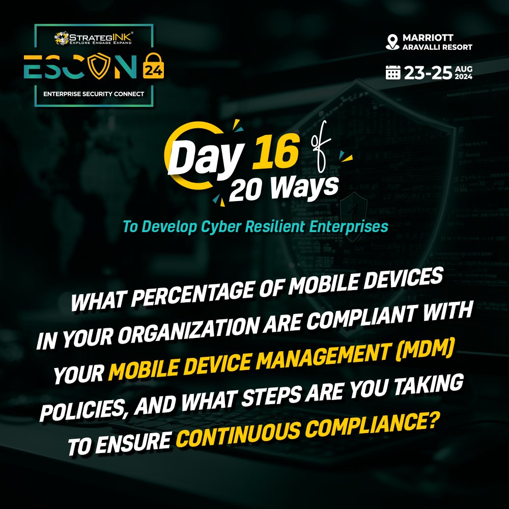 StrategINK (@strategink) on Twitter photo In today's interconnected world, mobile devices are both a convenience and a vulnerability.
Join the conversation at ESCON and let's work together to build a more secure digital landscape: lnkd.in/gXJKibpP
#strESCON #StrategINK  #cyberresilience #enterprisesecurity In today's interconnected world, mobile devices are both a convenience and a vulnerability.
Join the conversation at ESCON and let's work together to build a more secure digital landscape: lnkd.in/gXJKibpP
#strESCON #StrategINK  #cyberresilience #enterprisesecurity
