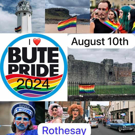 ButeLgbt's tweet photo. Come "doon the watter" to Rothesay for #ButePride2024.
The main parade is on Sat 10th Aug but there are events planned for over the weekend too.
Get dressed up, bring your flags and let's party!!!!
#IloveBute #ButePride https://t.co/oy84Duwr4R