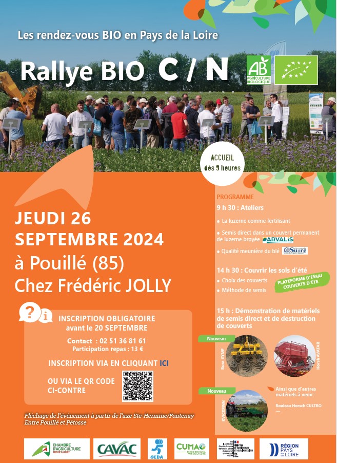 Date à bloquer : le 26 septembre pour le Rallye Bio en #Vendee sur la luzerne, la protéine du blé et notre plateforme d'été avec démo matériel.
Inscription via ce lien forms.office.com/Pages/Response…