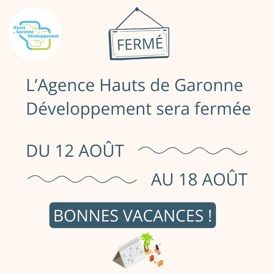 hdgdev's tweet image. 📢 𝗙𝗲𝗿𝗺𝗲𝘁𝘂𝗿𝗲 𝗘𝘀𝘁𝗶𝘃𝗮𝗹𝗲

L'Agence Hauts de Garonne Développement sera fermée pendant une semaine en août, du 12 au 18.

Nous serons de retour le 19, prêts à vous accompagner dans vos projets avec encore plus d'énergie et de nouvelles idées 💡

#entrepreneuriat