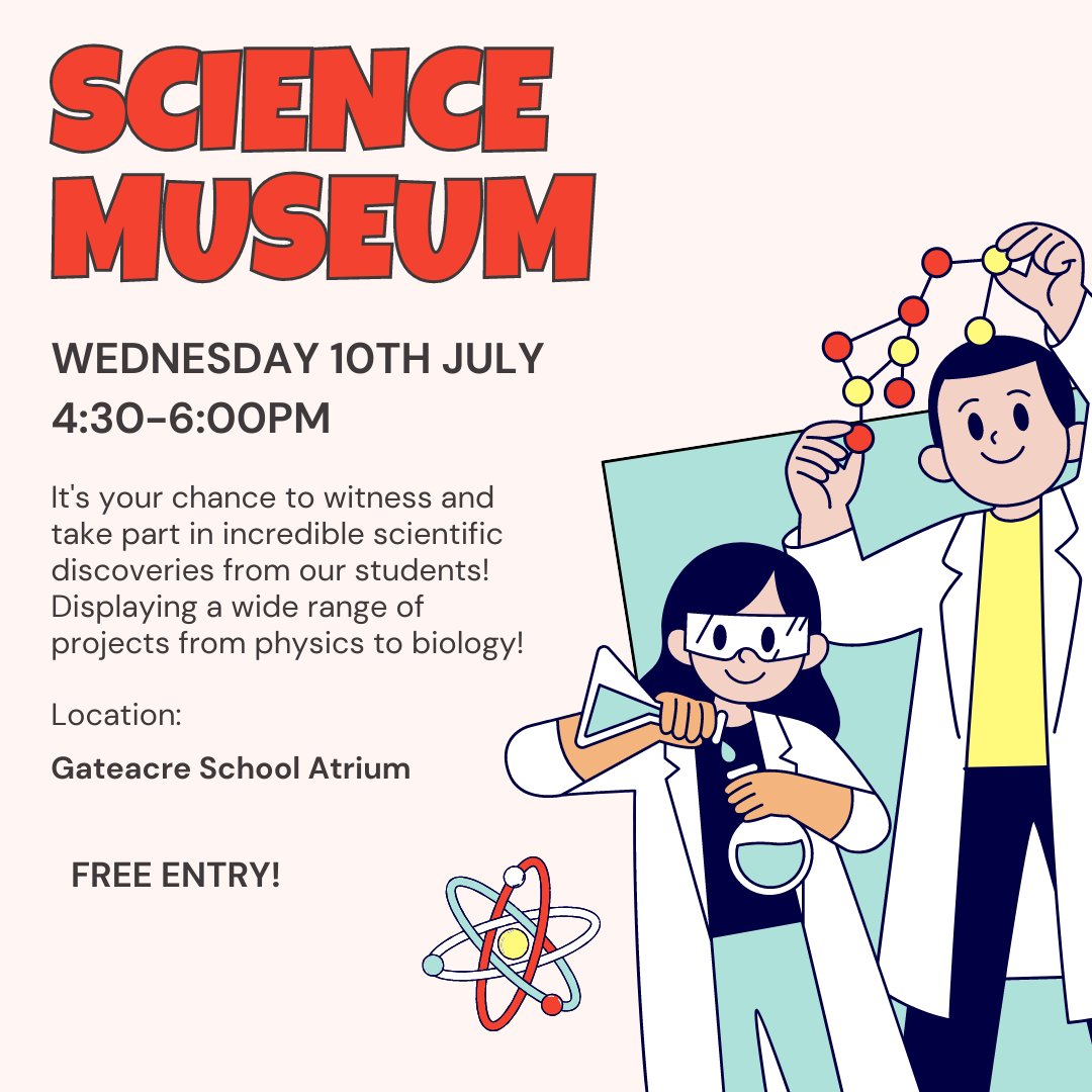 GateacreSchool's tweet photo. Gateacre Science Museum opens tomorrow! Come along to take part in activities exclusively planned and presented by our pupils. Families welcome and encouraged! @gateacrescience @allaboutSTEM @GateacreScience #GateacreScience #STEM https://t.co/8WmX7JAyZy