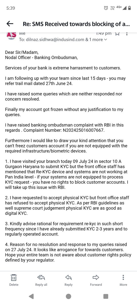 Sinha4ever's tweet photo. @MyIndusIndBank account blocked without proper justification https://t.co/s2UKqImkBv