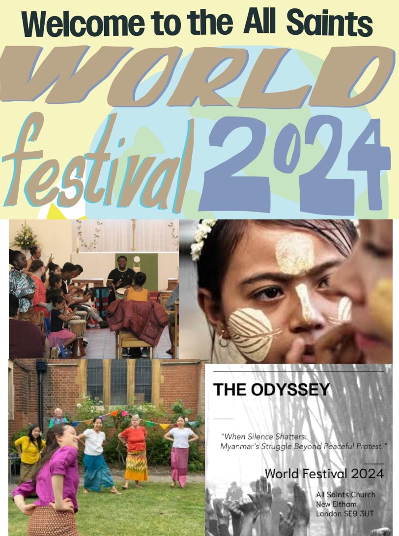 Want to play African drum? Or how about Thanaka Salon or Kabyalut dance? Come to All Saints World Festival in New Eltham. Please wear your national dress or any outfit to celebrate diversity. Click here for the booklet: allsaintsneweltham.org.uk/wp-content/upl…