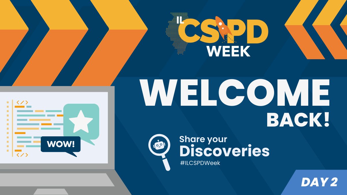 ltcillinois's tweet image. Good morning, #ILCSPDWeek crew &amp;amp; welcome back for Day 2! ✌️

Today’s mission:  

👩‍🚀 👨‍🚀 Meet your fellow crew mates

🪐 Start learning how to develop &amp;amp; lead an out-of-this-world #CS program

📸 Share all of your discoveries using #ILCSPDWeek