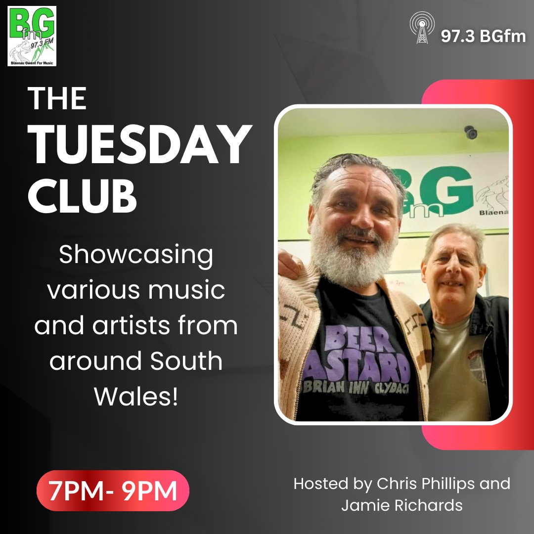 The dynamic duo Chris and Jamie are here tonight for the Tuesday club!
Featuring a host of music from across South Wales!🎶

Tune in to BGfm on 97.3 #BlaenauGwent
streamdb9web.securenetsystems.net/cirruspremier/…

#Bgfmcommunityradio #Cwmtillery #tredegar #ebbwvale #Nantyglo #Brynmawr #thetuesdayclub