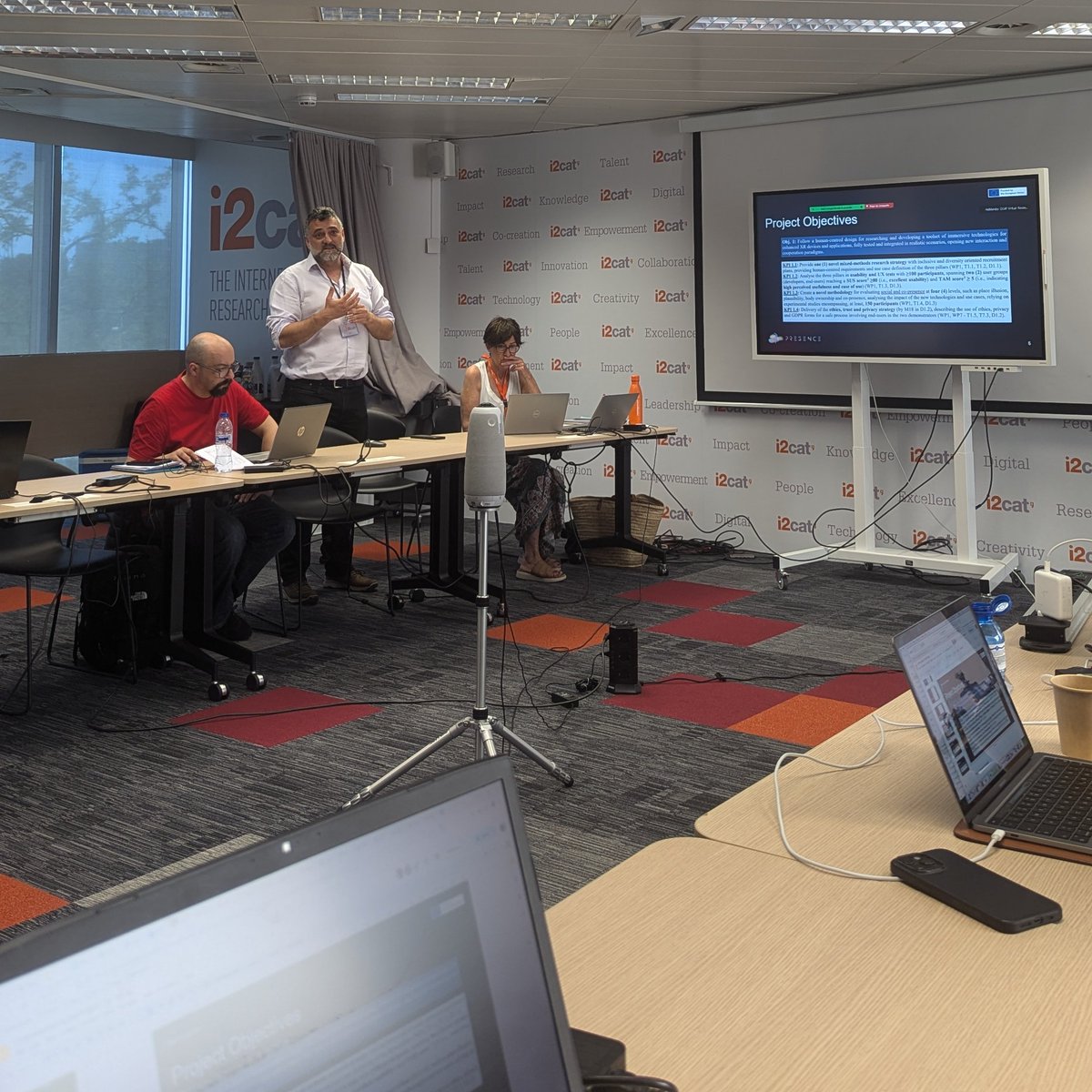 OFF WE GO! 🚀 Welcome to Barcelona! 🎉 Today kicks off <a href="/PRESENCE/">Presence</a>'s General Assembly at <a href="/i2CAT/">i2CAT Research Centre</a>. Our coordinator is setting the vibe for an amazing and productive gathering. Let’s make magic happen together! 🌟 #PRESENCE #Innovation #immersivetechnology #VR  #XR  #technology #AI