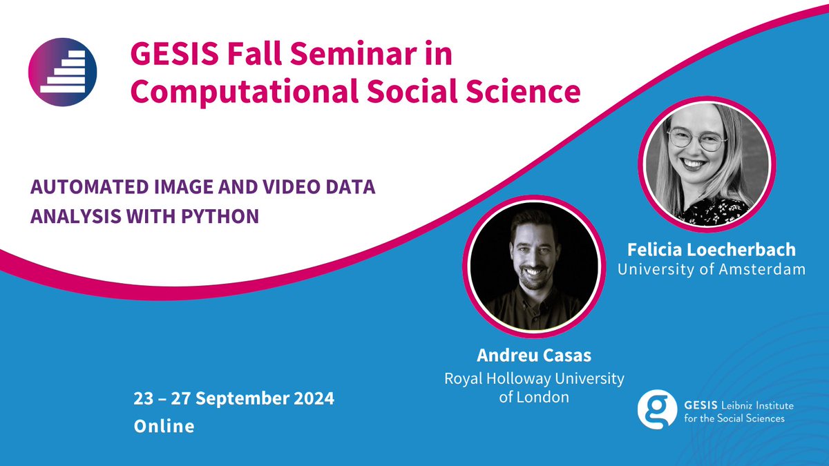 Do you want to learn #machinelearning methods for analyzing image and video data?
Join <a href="/CasAndreu/">Andreu Casas</a> and <a href="/fe_loe/">Felicia Loecherbach</a> in their live online #GESISfallseminar course. Gain theoretical &amp; methodological expertise and benefit from tutorials &amp; consulting sessions.

➡️ tinyurl.com/ImageVideoAnal…
