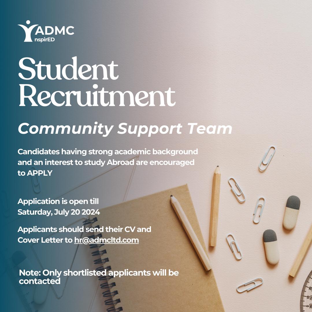 ADMC_InspirED's tweet image. 📣Attention all passionate individuals seeking an exciting opportunity! 📣
We are excited to announce that we are currently recruiting passionate individuals to join our vibrant community team.
Kindly find below descriptions and requiremnt needed.
#JoinOurTeam #StudyAbroad