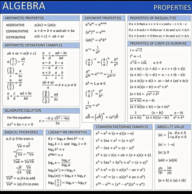 pyquantnews's tweet image. Need a reference for algebra?

Here&apos;s a cheat sheet you can download: