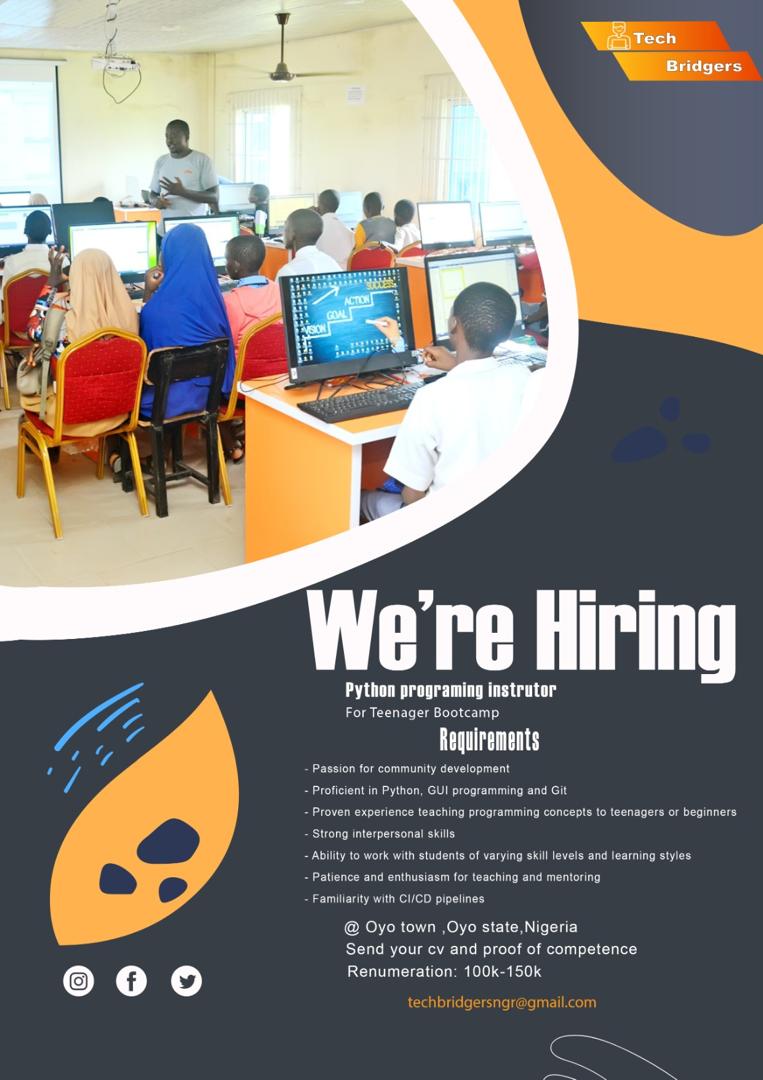 TechbridgersNG's tweet photo. Are you a passionate programmer with interest in community development? Join us! https://t.co/SXRApmmHvc
