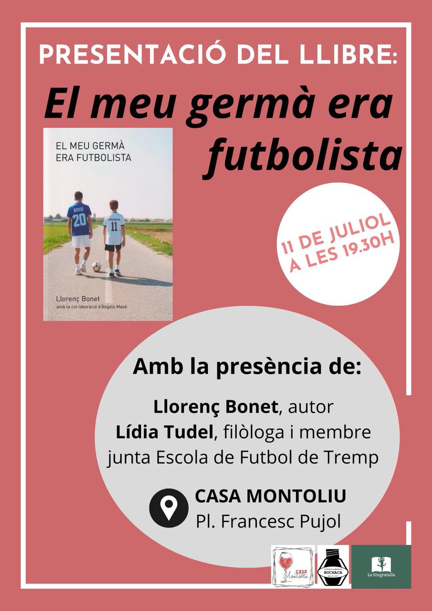 ☝🏻 Ep! Aquest pròxim dijous 11 de juliol, a les 19:30h, tenim una cita a <a href="/Casamontoliu/">Casamontoliu1904</a>. El Llorenç Bonet presentarà el llibre ‘El meu germà era futbolista’.

Us hi esperem!