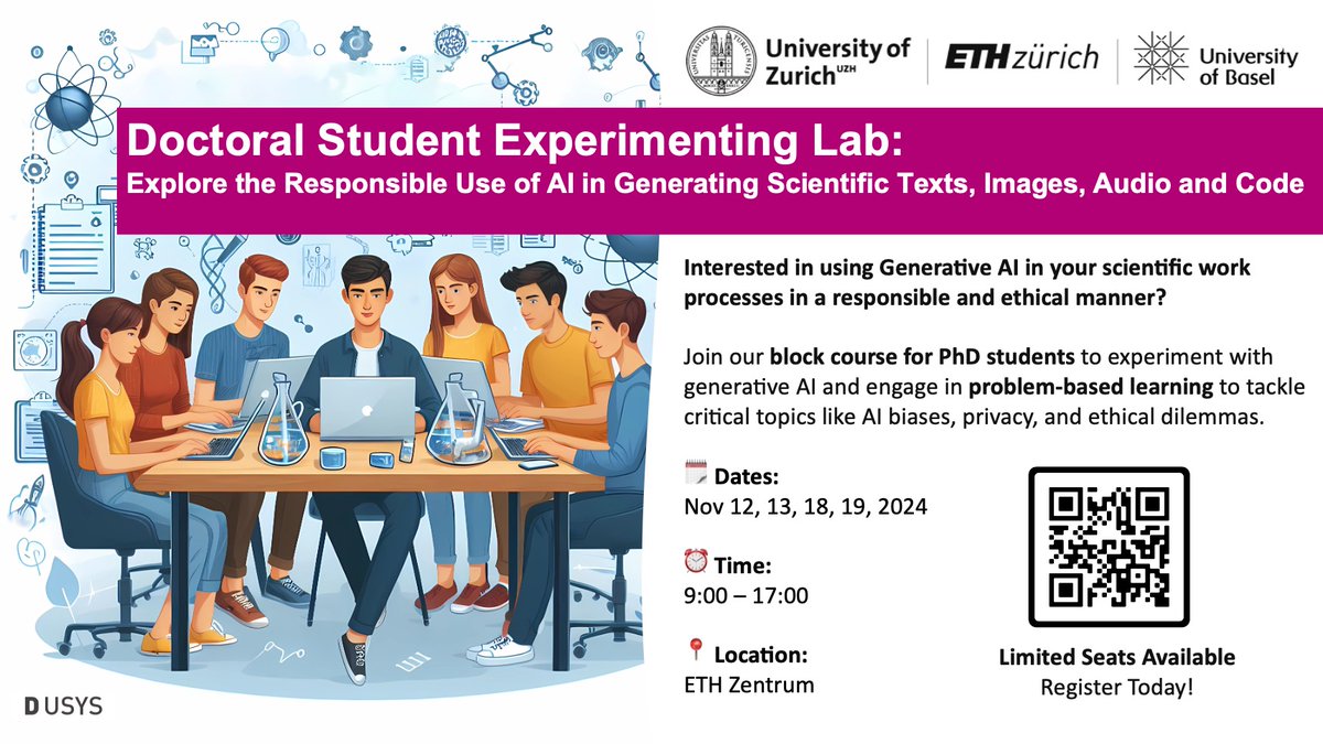 Zurich-Basel Plant Science Center (@plantscicenter) on Twitter photo 🌟 Join Our Doctoral Student Experimenting Lab! 🌟
Explore the Responsible Use of AI in Generating Scientific Texts, Images, Audio, and Code! #GenAI
#EthicalPrompting <a href="/usys_ethzh/">D-USYS@ETH</a> #Innovedum
ethz.ch/staffnet/en/se… 🌟 Join Our Doctoral Student Experimenting Lab! 🌟
Explore the Responsible Use of AI in Generating Scientific Texts, Images, Audio, and Code! #GenAI
#EthicalPrompting <a href="/usys_ethzh/">D-USYS@ETH</a> #Innovedum
ethz.ch/staffnet/en/se…