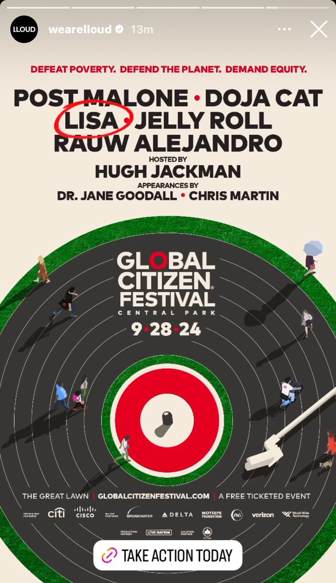 LaliceUpdates's tweet photo. .@wearelloud IG story update: 

LISA GLOBAL CITIZEN HEADLINER
#LISAxGLOBALCITIZEN
#LISAxROCKSTAR https://t.co/RWfuKmDe4u