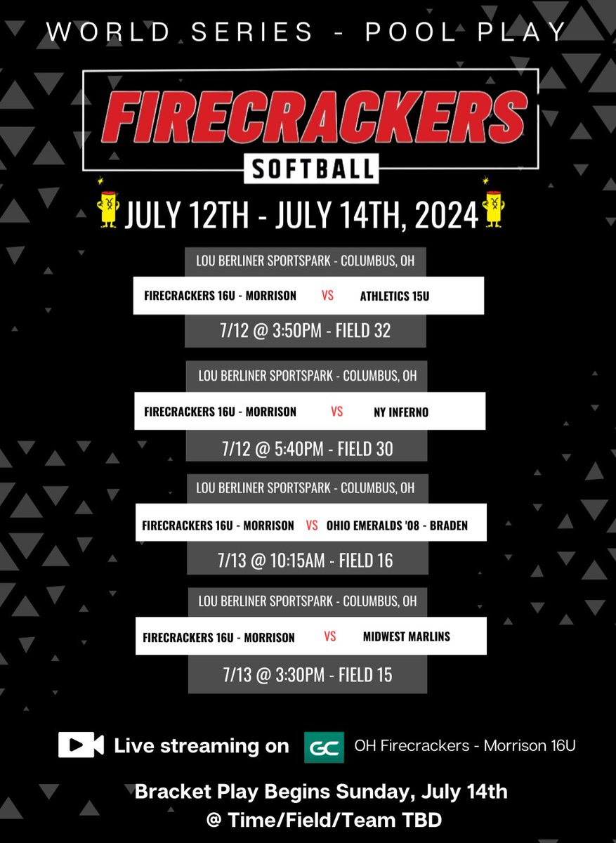 Firecracker girls heading to Columbus this week for the World Series. Come check this great group of girls out! 💪🥎🧨 <a href="/morrisonbw10/">Judd Morrison</a> <a href="/Firecrackersinc/">Firecracker Softball</a>
