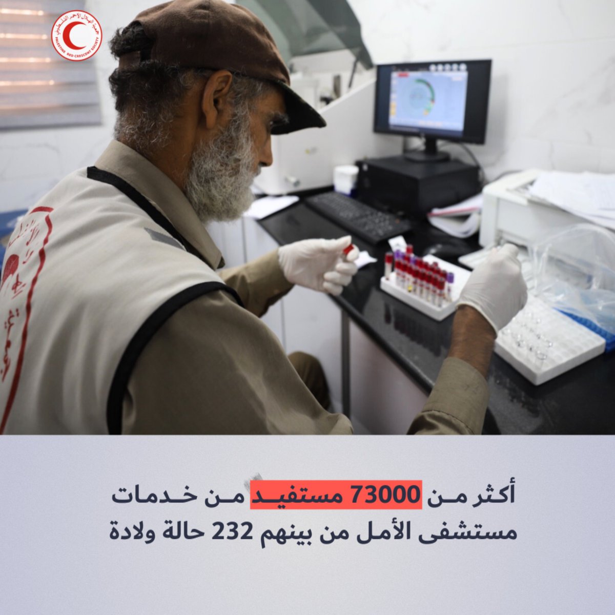 PalestineRCS's tweet photo. More than 73,000 beneficiaries of PRCS #AlAmal Hospital services in Khan Yunis, including 232 childbirth cases. #Gaza https://t.co/sQ8p2ZmBP4