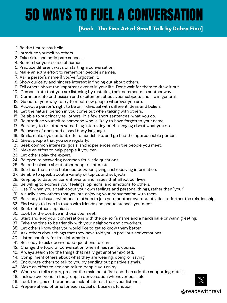 readswithravi's tweet photo. 50 Ways To Fuel A Conversation ‼️ https://t.co/GG4LOCod2g
