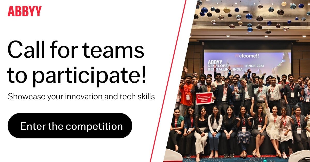 ABBYY_Software's tweet photo. 🦈 Calling for teams to participate! Don't miss out on showcasing your innovation and tech skills at ABBYY's AI Pulse Developer Conference—apply now to enter the competition. 

Will your team claim the grand prize at #ABBYYDevCon? https://t.co/iBNj84HqfG https://t.co/Hb79toFX3L