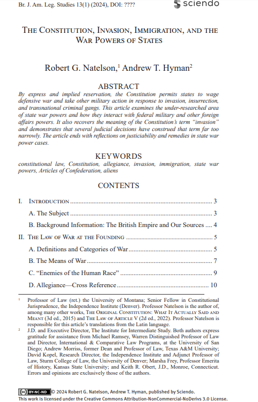 #newlawrevarticles Prof. Natelson and Mr. Hyman’s article examines the under-researched area of state war powers and how they interact with federal military and other foreign affairs powers.
Available here: bcuassets.blob.core.windows.net/docs/bjals-131…