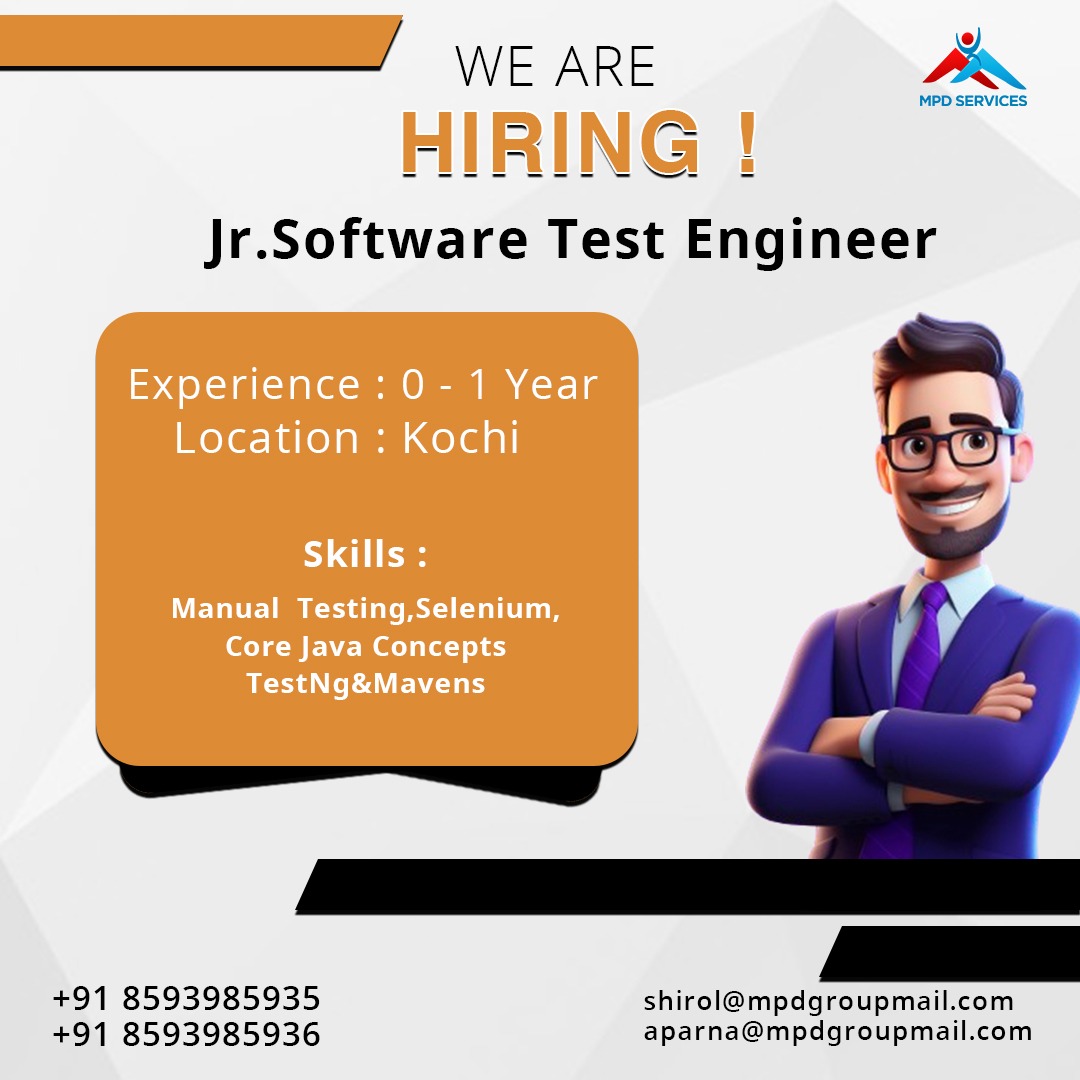 MPDSERVICES's tweet image. We Are Hiring: Junior Software Test Engineer!
Location: Kochi
 Experience: 0 to 1 year
 Gender: Male candidates only

#SoftwareTesting #ManualTesting #Java #KochiJobs #JuniorSoftwareEngineer #HiringNow