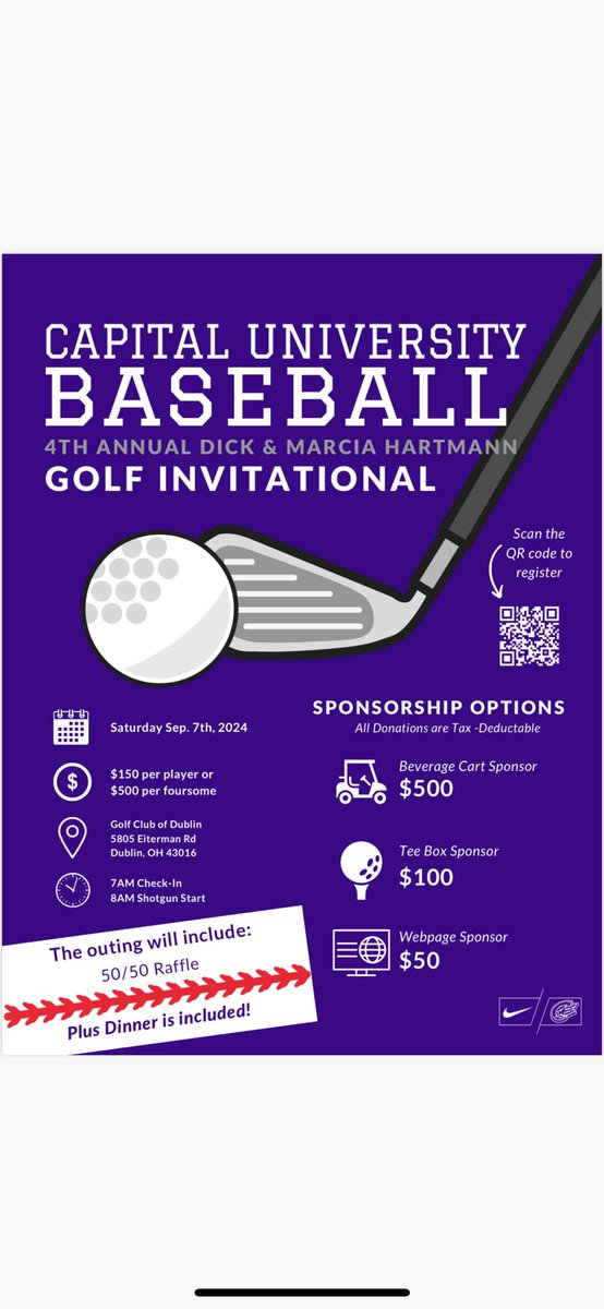 Capital University Baseball (@cap_baseball) on Twitter photo It’s that time of year. The 4th annual Dick and Marcia Hartmann Capital Baseball Golf Outing. Registration is now open. Foursomes, individual golfers and sponsorships are much appreciated. Register now! It’s that time of year. The 4th annual Dick and Marcia Hartmann Capital Baseball Golf Outing. Registration is now open. Foursomes, individual golfers and sponsorships are much appreciated. Register now!