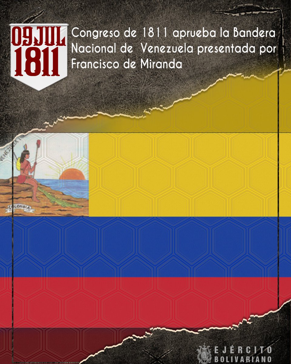 ejercito_ve's tweet photo. 🗓️ #09Jul || Hoy, se cumplen 213 años de la aprobación de la Bandera Nacional de la República de Venezuela. La misma presentada por el Generalísimo Francisco de Miranda, que fue izada en la Toma de la Vela de Coro en el memorable primer intento de independizar a Venezuela. https://t.co/XgxZYVjRfy