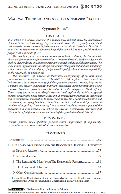 #newlawrevarticles Zygmont Pines’s article explores how a mysterious metaphorical device, the “reasonable man,” has been subjectively applied in a confusing and inconsistent manner in judicial disqualification cases.
Available here: bcuassets.blob.core.windows.net/docs/bjals-131…