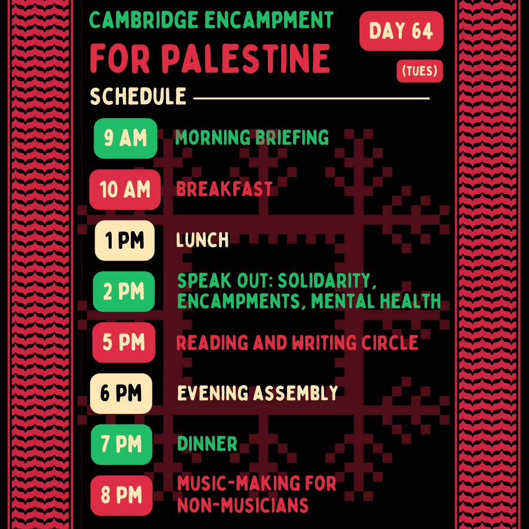 cam4palestine's tweet photo. Schedule for today! Speak out starting soon, and reading circle at 5pm, followed by music making at 8pm https://t.co/IzPjF94cz3