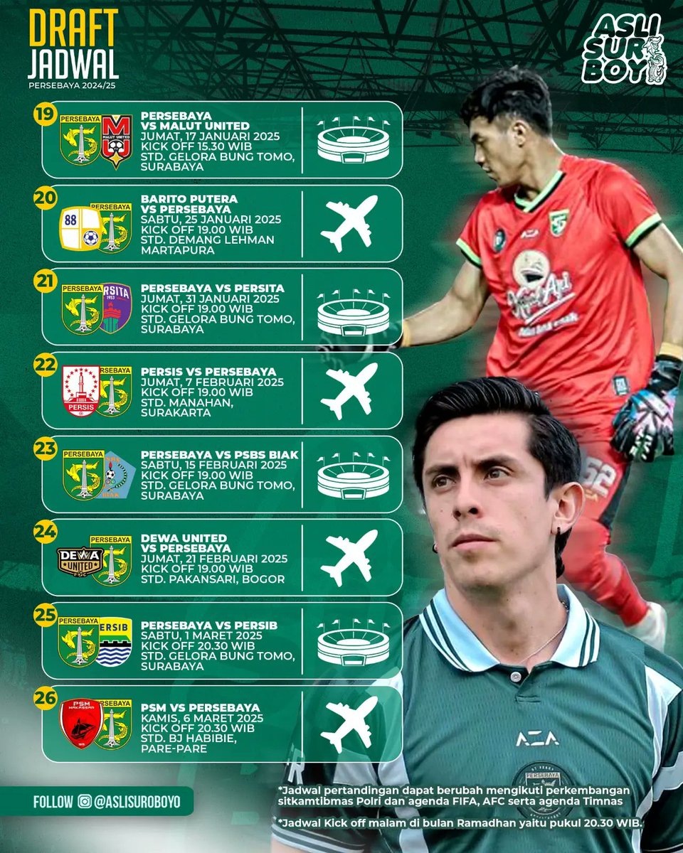 BONEK &amp; BONITA MERAPAT!

Yoiki Info jadwal Liga 1 persebaya 2024/2025 seng bakal tanding taon iki!

Ojo lali share &amp; save postingan iki pisan ben gak ketinggalan jadwale rek! 

Tag konco/ayangmu seng arep mbok jak nribun bareng!