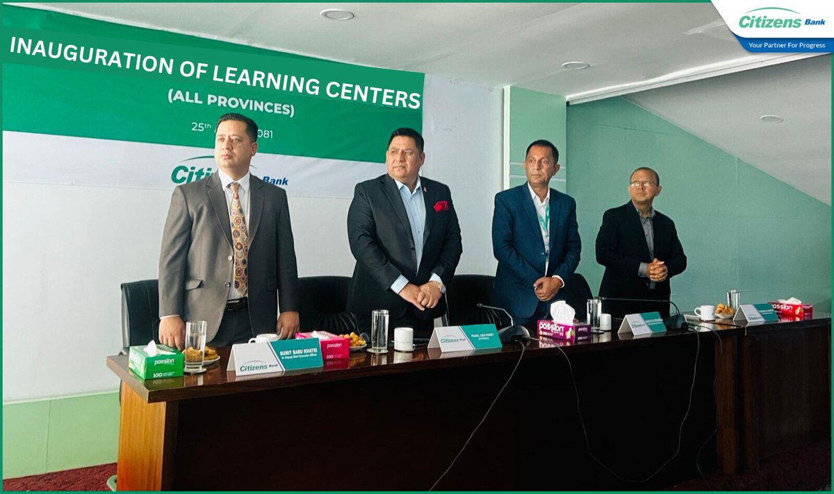 CitizensBankIn1's tweet photo. INAUGURATION OF LEARNING CENTERS( ALL PROVINCES) BY CHAIRMAN PRABAL JUNG PANDEY.
IN LENS - (CEO GANESH RAJ POKHAREL, SR. DCEO SUMIT BABU KHATRI & DCEO RAJENDRA LAL SHRESTHA)
#ctznprogress #CitizensBank #yourpartnersforprogress https://t.co/HKcj1CxGWt