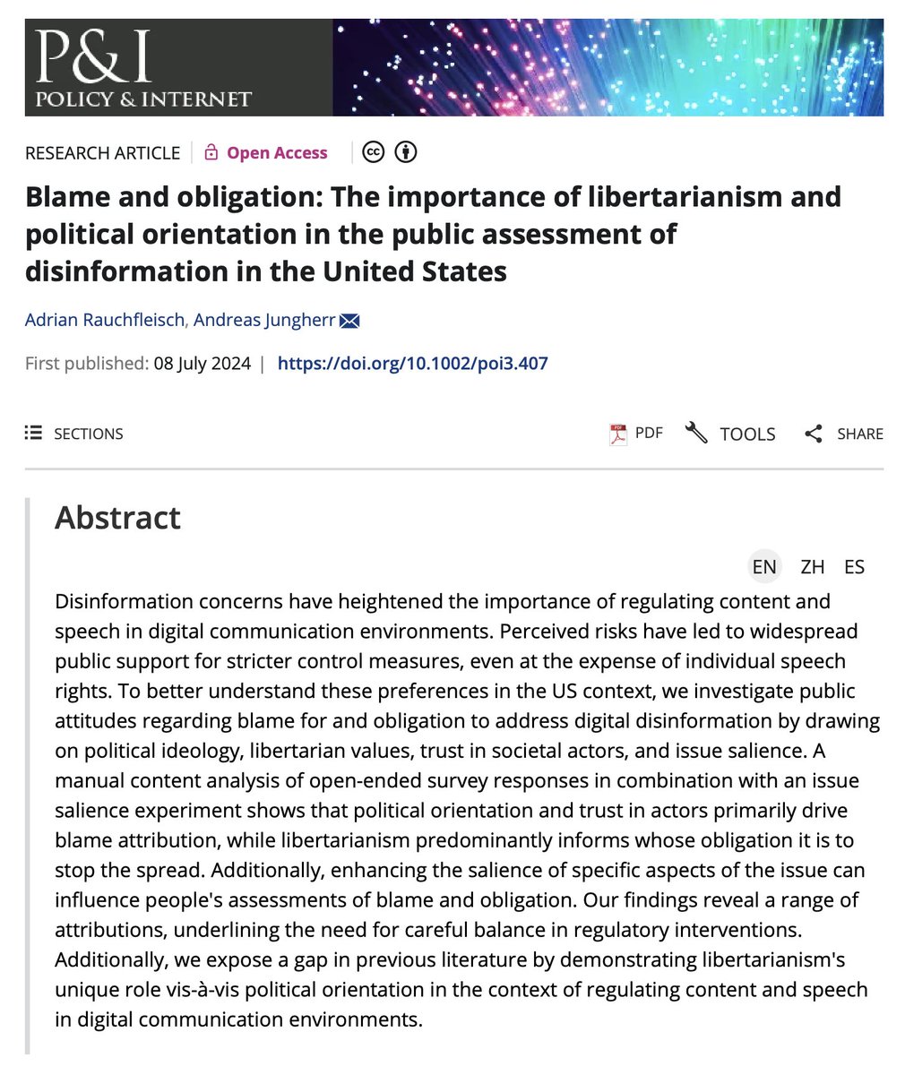 Andreas Jungherr (@ajungherr) on Twitter photo 🚨 New publication 🚨 with <a href="/OuzhouAdi/">Adrian Rauchfleisch</a> in <a href="/policyinternet/">Policy and Internet</a>: In our new article we ask who people in the US blame for disinformation and who they feel is obligated to fix it:
onlinelibrary.wiley.com/doi/10.1002/po… 🚨 New publication 🚨 with <a href="/OuzhouAdi/">Adrian Rauchfleisch</a> in <a href="/policyinternet/">Policy and Internet</a>: In our new article we ask who people in the US blame for disinformation and who they feel is obligated to fix it:
onlinelibrary.wiley.com/doi/10.1002/po…