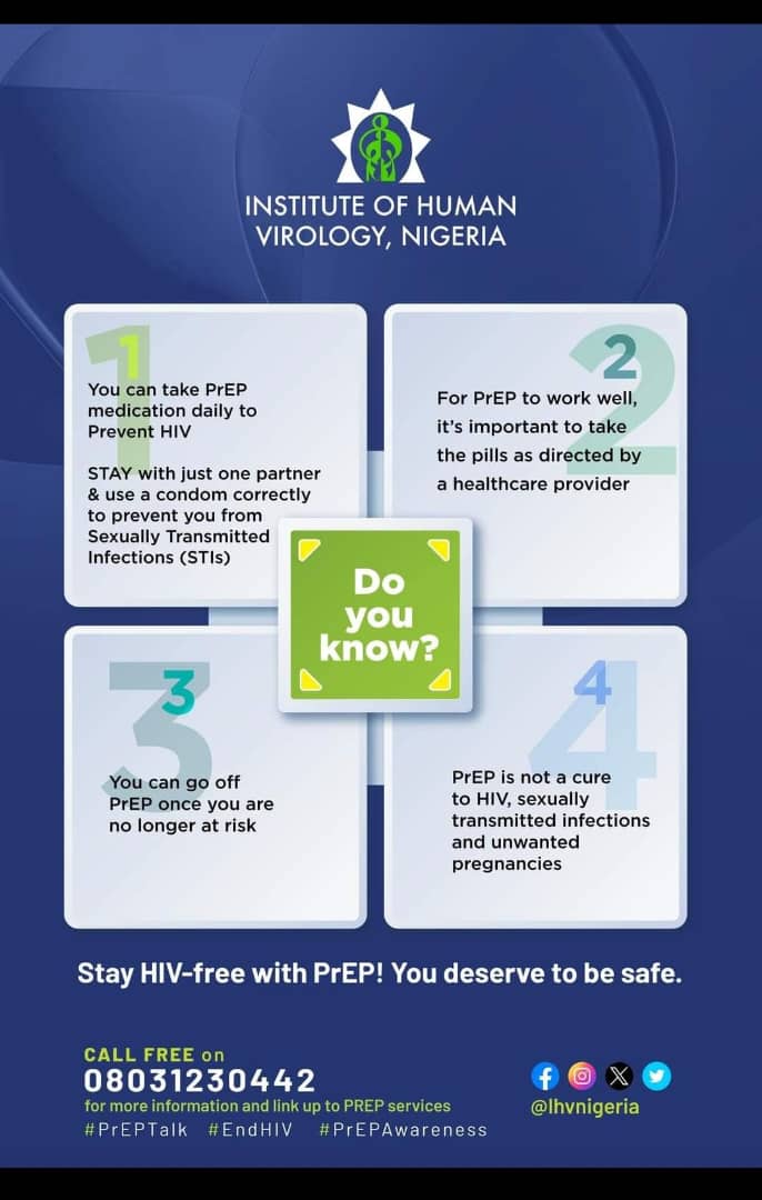 IHVNigeria's tweet photo. Stay HIV-free with PrEP! You deserve to be safe. #PrEPTalk #EndHIV #PrEPAwareness
CALL FREE on 08031230442 or visit https://t.co/CTRutHhCTT for more information and link up to PrEP services.
@Fmohnigeria
@CDCgov
@VaccineNet_NG https://t.co/pyworbpK61