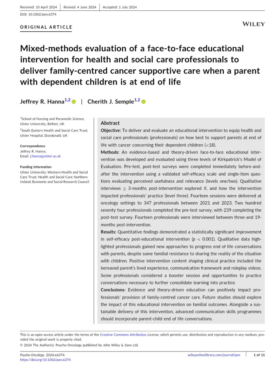Dr Jeff Hanna (@drjhanna02) on Twitter photo ✨️Delighted to see this paper published 📝. Evaluation of our 'roadshow' workshops delivered from 2021 - 2023 for professionals across the five HSC Trusts in N.Ireland.
Free to access: doi.org/10.1002/pon.63…
<a href="/setrust/">South Eastern Trust</a> <a href="/BelfastTrust/">Belfast Trust</a> <a href="/WesternHSCTrust/">Western Trust</a> <a href="/NHSCTrust/">Northern Trust</a> <a href="/SouthernHSCT/">Southern Trust</a> ✨️Delighted to see this paper published 📝. Evaluation of our 'roadshow' workshops delivered from 2021 - 2023 for professionals across the five HSC Trusts in N.Ireland.
Free to access: doi.org/10.1002/pon.63…
<a href="/setrust/">South Eastern Trust</a> <a href="/BelfastTrust/">Belfast Trust</a> <a href="/WesternHSCTrust/">Western Trust</a> <a href="/NHSCTrust/">Northern Trust</a> <a href="/SouthernHSCT/">Southern Trust</a>