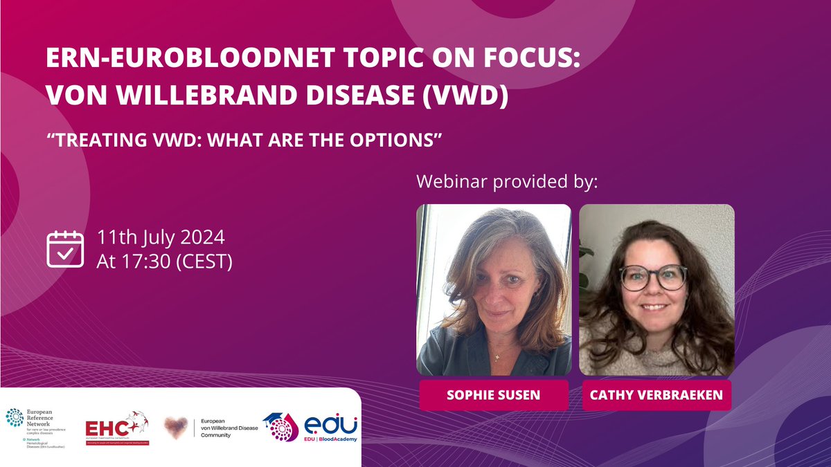 ERN EuroBloodNet (@erneurobloodnet) on Twitter photo 🚀Have you already registered for the <a href="/ERNEuroBloodNet/">ERN EuroBloodNet</a> #TopicOnFocus on #VWD webinar? Register now & don't miss it!
Organized with <a href="/EHC_Haemophilia/">EHC_Haemophilia</a> for patient organizations and healthcare professionals.
📍11th July 17:30
bit.ly/3XVEgdb
#ERNeu #ERNs #HealthUnion 🚀Have you already registered for the <a href="/ERNEuroBloodNet/">ERN EuroBloodNet</a> #TopicOnFocus on #VWD webinar? Register now & don't miss it!
Organized with <a href="/EHC_Haemophilia/">EHC_Haemophilia</a> for patient organizations and healthcare professionals.
📍11th July 17:30
bit.ly/3XVEgdb
#ERNeu #ERNs #HealthUnion