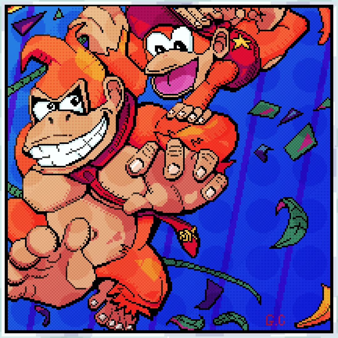 Donkey Kong fan art I made on Asprite.The canvas is 200x200 and it took me around 4 hours, the colour palette is custom. The second swipe is the reference photo.

#pixelart #donkeykong #nintendo #gameart #retro #8bit