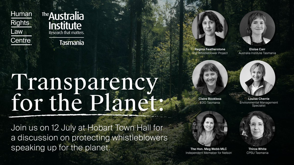 Regina Featherstone (@reginafeathers) on Twitter photo This week so far in #tasmania: 'green lawfare', the Weiss Review & an Integrity Commission at breaking point. Come to <a href="/humanrightsHRLC/">Human Rights Law Centre</a> & <a href="/TheAusInstitute/">Australia Institute</a> FREE event to hear how whistleblowers fit in. <a href="/MegWebbTweets/">Meg Webb</a> <a href="/thirza_white/">Thirza White</a> @GeneveraE
Register: lnkd.in/g4vMHUbj This week so far in #tasmania: 'green lawfare', the Weiss Review & an Integrity Commission at breaking point. Come to <a href="/humanrightsHRLC/">Human Rights Law Centre</a> & <a href="/TheAusInstitute/">Australia Institute</a> FREE event to hear how whistleblowers fit in. <a href="/MegWebbTweets/">Meg Webb</a> <a href="/thirza_white/">Thirza White</a> @GeneveraE
Register: lnkd.in/g4vMHUbj
