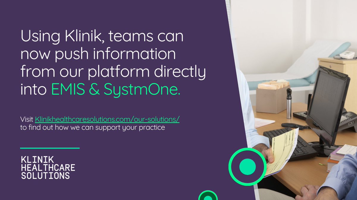 Klinik is now fully connected with EMIS and SystmOne – ensuring that patient enquiries submitted via our platform can be automatically pushed into the patient record.

This update will help to ensure that every patient enquiry is recorded accurately, and that triage teams and
