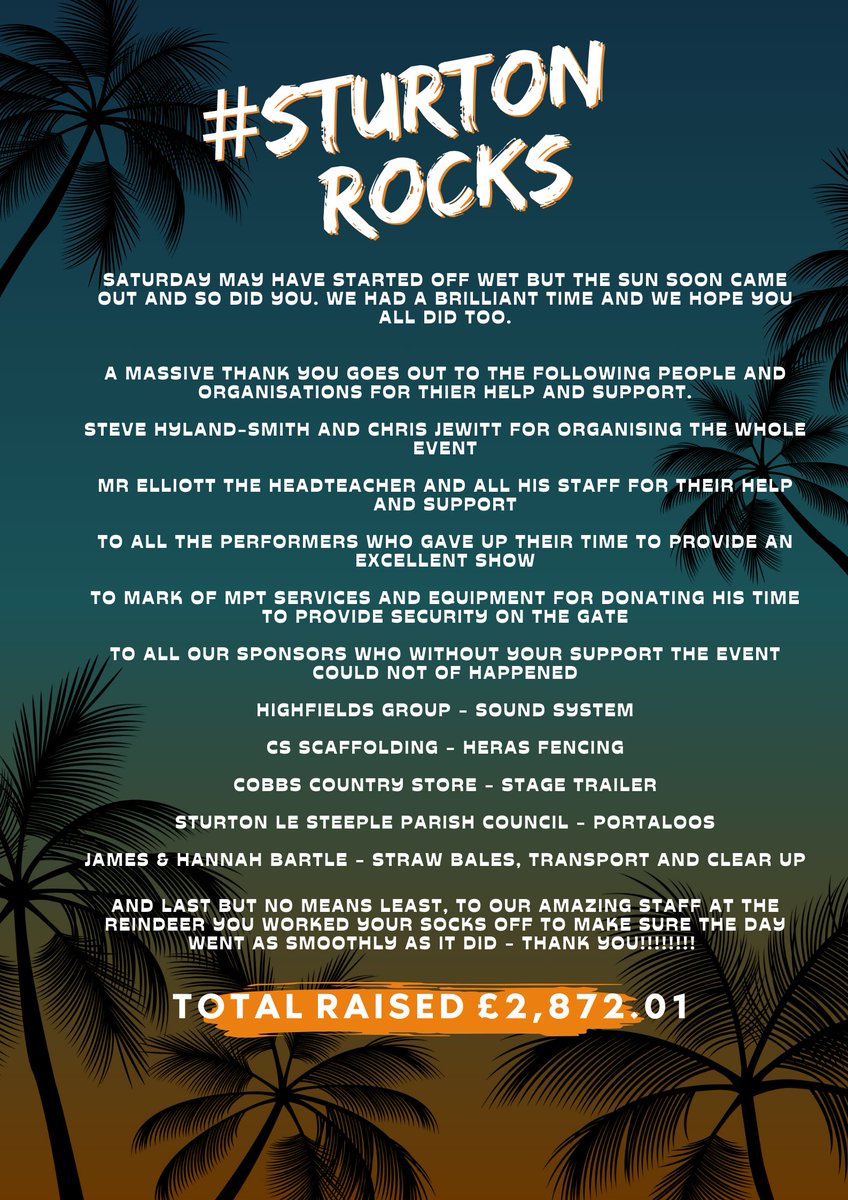 Sturtonhead's tweet photo. Amazing total raised at #SturtonRocks Thank you to everyone for organising and attending #proudofsturton @leSteeple https://t.co/VRNVv5iz2M