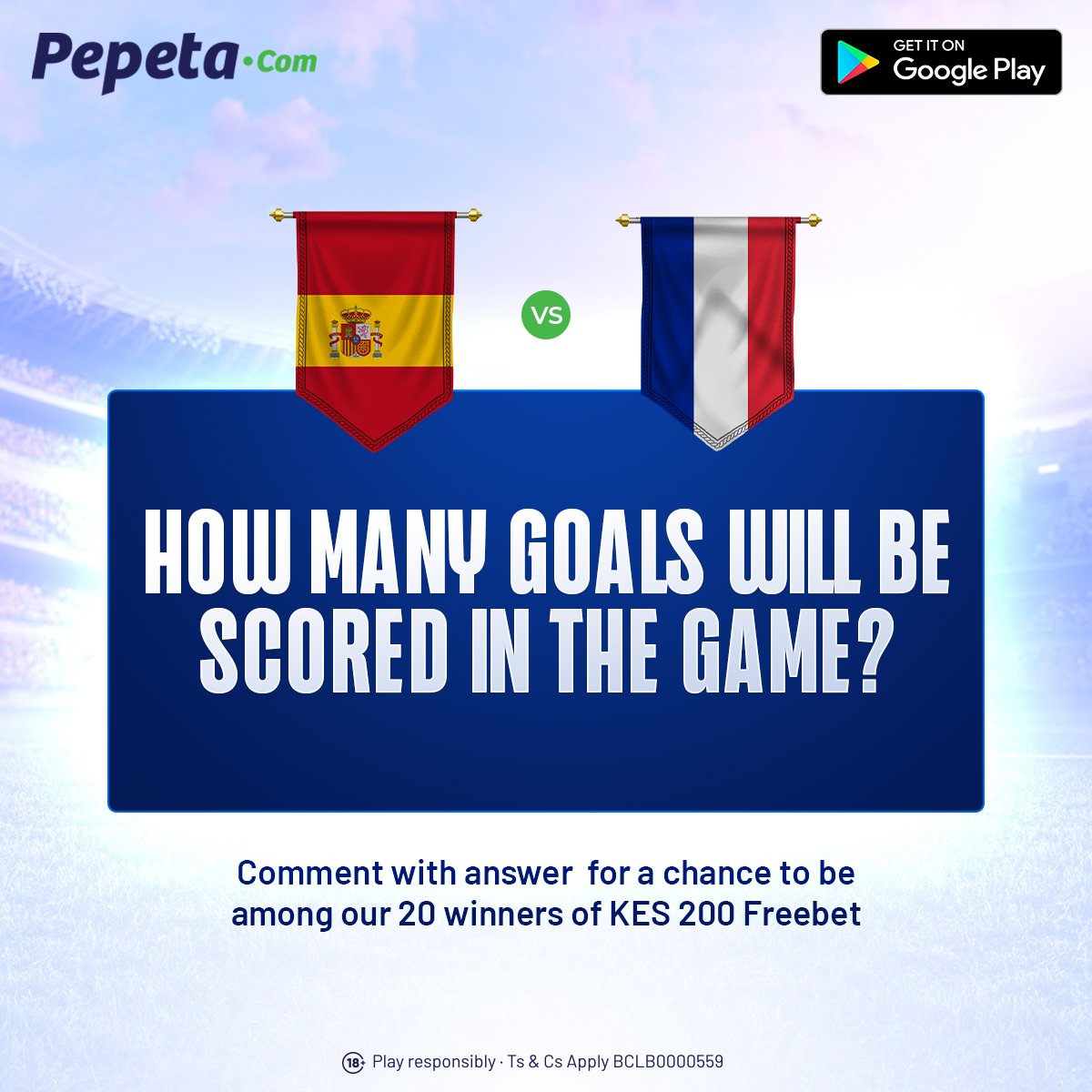 Hayawi hayawi huwa...
Tonight magwiji wa Europe wanapata ni the semi-finals.

Spain 🇪🇸 vs. France 🇫🇷 
Ebu tuchapie kwa comment
Hii game itakuwa na mabao ngapi?

T&amp;C's
1. You MUST share this post
2. Answers posted after kickoff time WILL NOT be considered
3. One comment/ answer