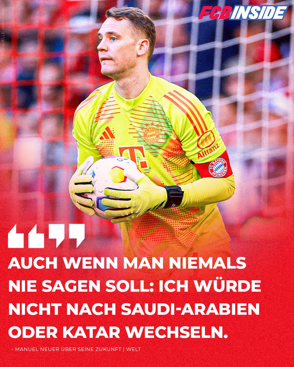 fcbinside_de's tweet photo. 🤔 Seht ihr Manuel Neuer auch über 2025 hinaus bei Bayern das Tor hüten? 👇🏽 #FCBayern https://t.co/M7yo5oiwwb