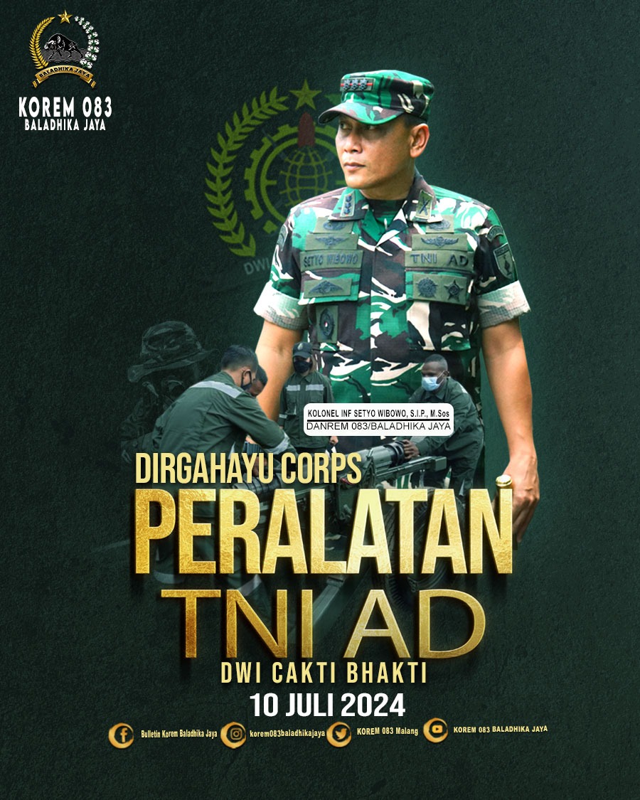 Bulletin083's tweet photo. Komandan Korem 083/Bdj Kolonel Inf Setyo Wibowo, S.I.P.,M.Sos.Dan Keluarga Besar Korem 083/Bdj Mengucapkan Dirgahayu Corps Peralatan TNI AD.

"DWI CAKTI BAKTI"

#Bhirawa Anoraga
.
.@puspentni
.@Kodamvbrw
.@Setyowibowo98 https://t.co/OPKUQ96fSb