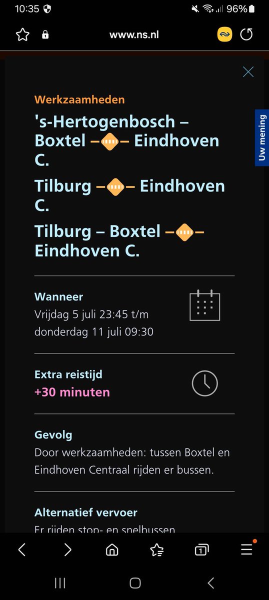 gorp_bart's tweet photo. @NS_online de reisplanner is niet geheel duidelijk. Rijdt de trein nu wel van Tilburg uni tot boxtel of niet? https://t.co/LVUmtcULvD