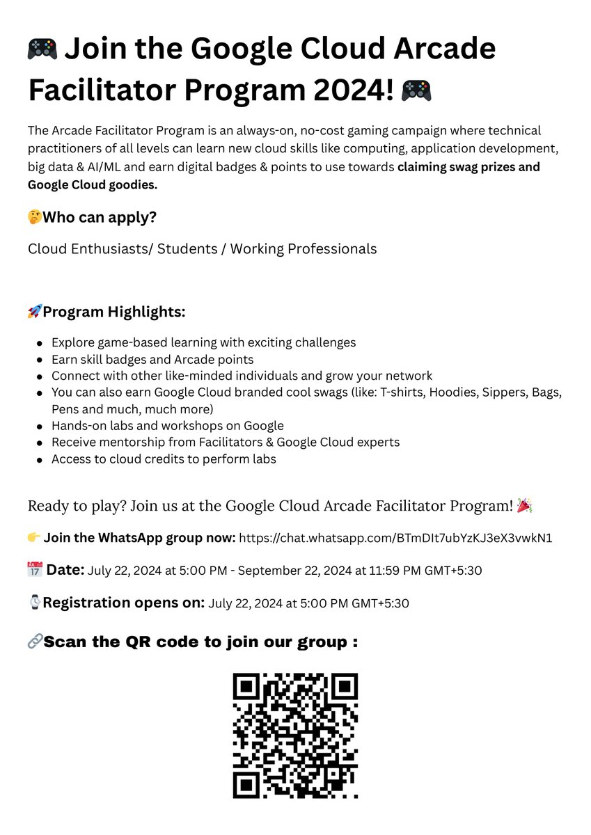 Purnendu987's tweet photo. I’m excited to invite you to the Google Cloud Arcade Facilitator Program 2024! 
Let’s level up our cloud skills together!🚀#qwiklab #clouds #arcade #gcp #googlecloud #googlecloudplatform #googlecloudskillsboost #Swags #handsonlabs #mentorship #facilitatorprogram #google #GenAI https://t.co/K27n8xN846