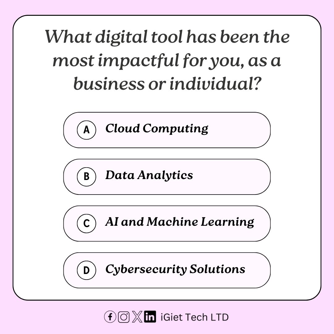 In today's fast-paced digital world, businesses are leveraging various tools to stay ahead. We're curious to know which digital tool has made the biggest difference for your business or as an individual. 

Share your experience with us! 🚀📈 

#DigitalTransformation #TechTrends