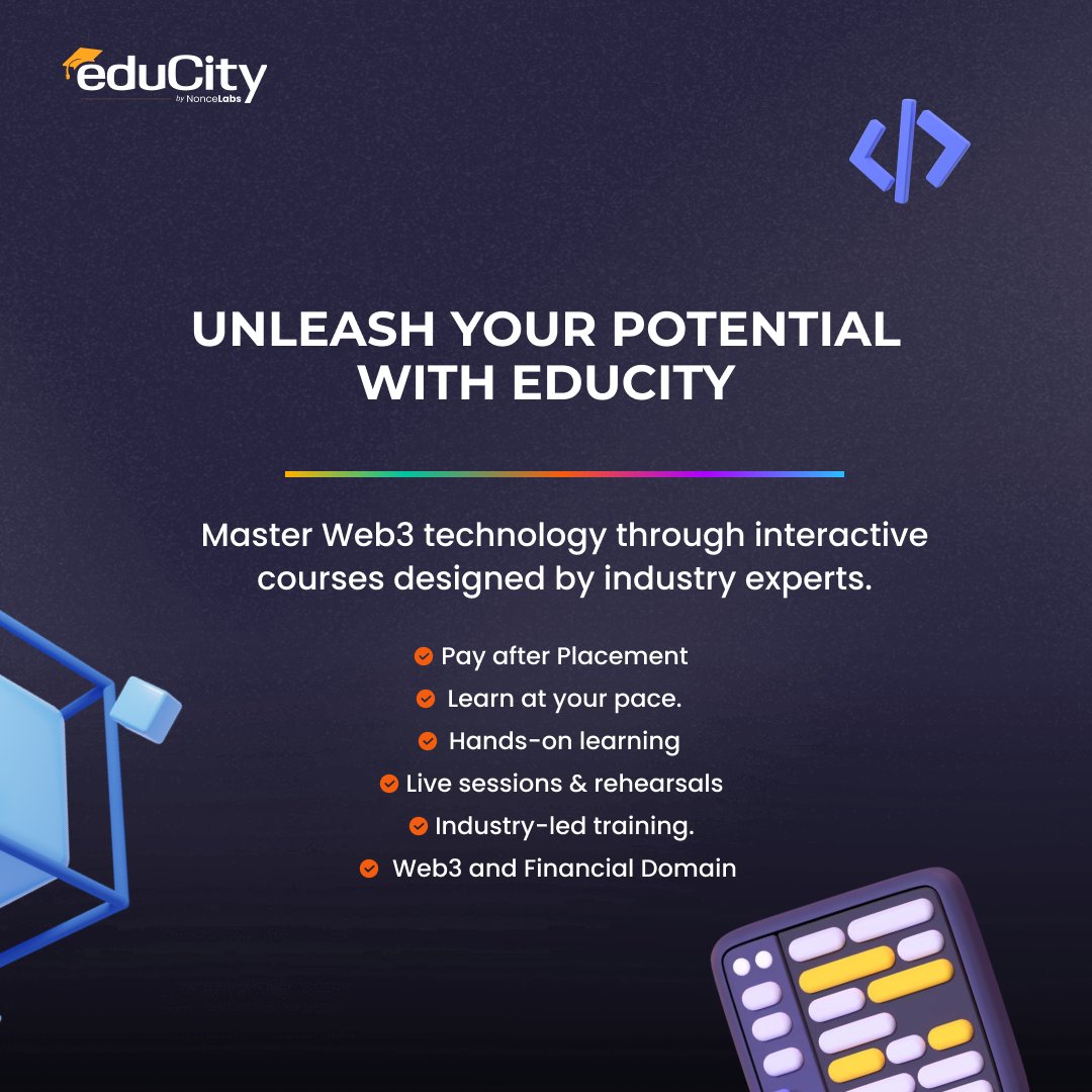 NonceEducity's tweet image. We walk with you until you land that dream role! ✨
Join us today! 
educity.nonceblox.com

Part 1

#Educity #elearning #education #Learn #jobs #dreamjob #tech #technology #corporate #Web3 #future #placement #fintech #course #onlinecourse